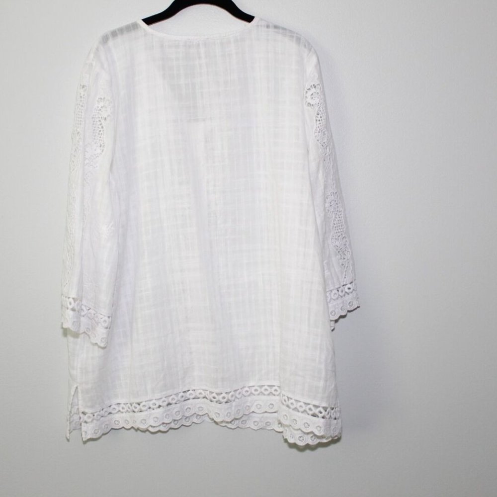 Chico's Lace Crochet Eyelet Trim Blouse White Peasant Top Size 3 16/18 H13471 - Picture 8 of 12